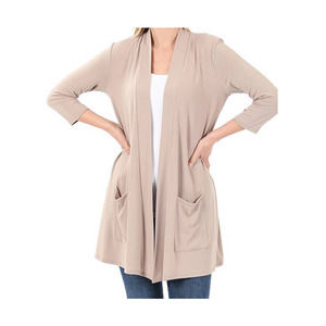 Women's Three-Quarter Sleeve Slouchy-Pocket Open Cardigan, Ash Mocha, XL
